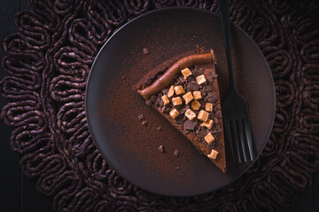 Delicious chocolate cheesecake with salted caramel