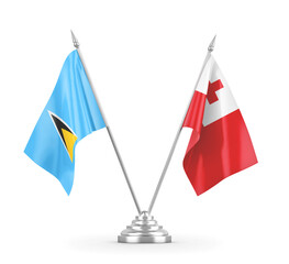 Tonga and Saint Lucia table flags isolated on white 3D rendering