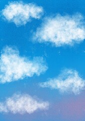 White clouds in the sky on a blue background. Bright digital painting. Cute illustration for the decor and design of posters, postcards, prints, stickers, invitations, textiles and stationery.