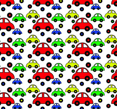 vector pattern of multicolor cars. seamless pattern of childrens cars in bright colors.
