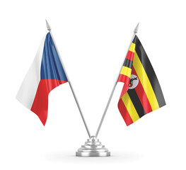 Uganda and Czech Republic table flags isolated on white 3D rendering