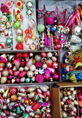 vintage christmas and new year decoration on flee market