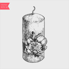 Hand drawn candle isolated on white background. Vector illustration