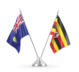 Uganda and Saint Helena table flags isolated on white 3D rendering