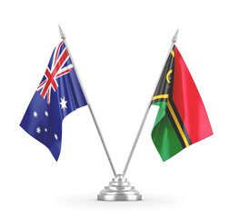 Vanuatu and Australia table flags isolated on white 3D rendering 