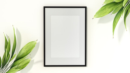 Picture frame mounted on the wall with flower vase