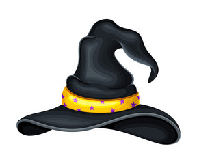 Witch Pointed Hat with Strap and Wide Brim Vector Illustration