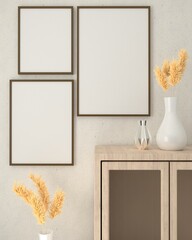 Wall mounted picture frame, complete with lockers and flower vases