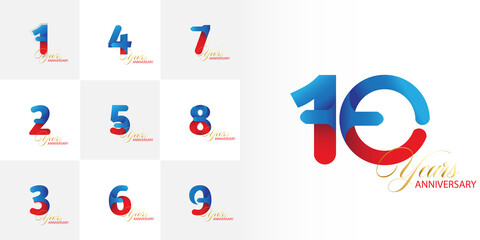 Fototapeta premium set 1, 2, 3, 4, 5, 6, 7, 8, 9, 10 Year Anniversary celebration Vector Template Design Illustration