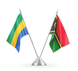 Vanuatu and Gabon table flags isolated on white 3D rendering