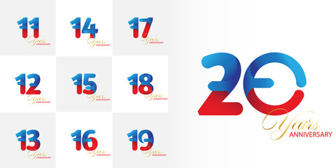 Fototapeta premium set 11, 12, 13, 14, 15, 16, 17, 18, 19, 20 Year Anniversary celebration Vector Template Design Illustration