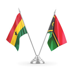 Vanuatu and Ghana table flags isolated on white 3D rendering