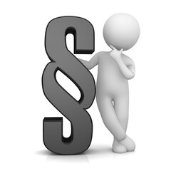 Paragraph sign black with thinking lawyer stick man 3d symbol