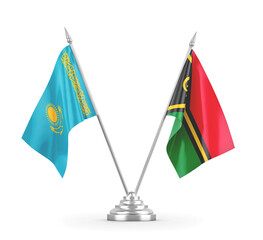 Vanuatu and Kazakhstan table flags isolated on white 3D rendering