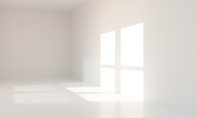 3d render of empty room interior wall background with sunlight and shadow.