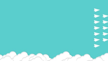 Red paper airplane lead white ones. New idea, leadership, change, trend, courage, creative solution, innovation and unique way concept. HD video.