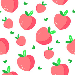 Seamless pattern of peaches in the shape of a heart on a white background. vector illustration