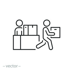 collect and pick up order icon, package or box courier delivery, receive desk, place issue here, thin line symbol on white background - editable stroke vector illustration eps10 © Yurii