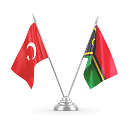 Vanuatu and Turkey table flags isolated on white 3D rendering