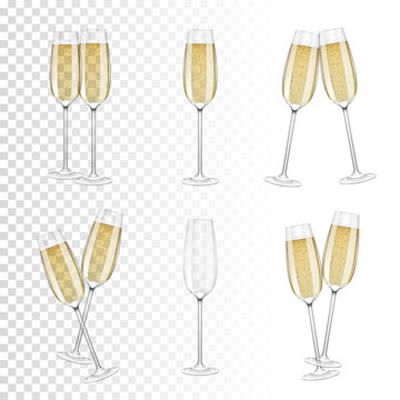 Set of glasses of champagne, isolated.