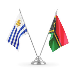 Vanuatu and Uruguay table flags isolated on white 3D rendering