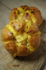 Garlic bread homemade isolation on white background with selective focus.