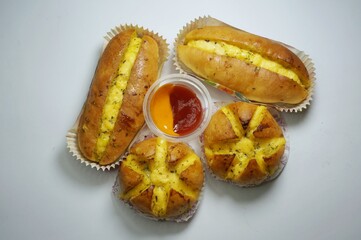 Garlic bread homemade isolation on white background with selective focus.