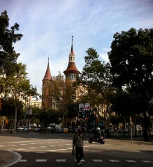 Obraz premium buildings like castle in the city behind trees