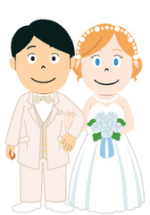 国際結婚（アジア人とアメリカ人）のイラスト