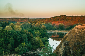 Fototapeta na wymiar Sunset over the Prybuzkyi reserve on the Southern Bug river, Vinnytsia Oblast, Ukraine