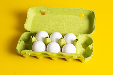 A box of chicken eggs. Farm eggs