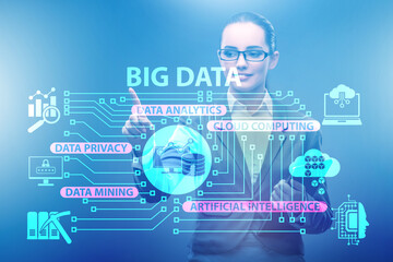 Big data concept with businesswoman pressing virtual button