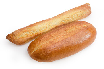 Baguette and white wheat bread on a white background