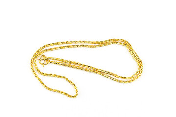 Gold chain necklace isolated on white background