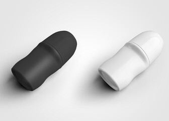 Mockup of plastic white, black antiperspirant for odor and sweat protection isolated on background.