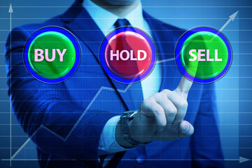 Concept of commercial choices between buying holding and selling