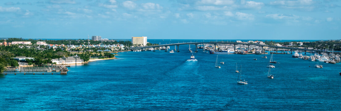 Panoramic view of Nassau harbor,  The Bahamas.