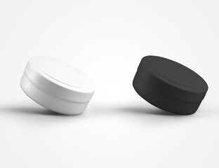 Plastic low packaging template for cream, round jar for design presentation, advertising in the beauty industry.