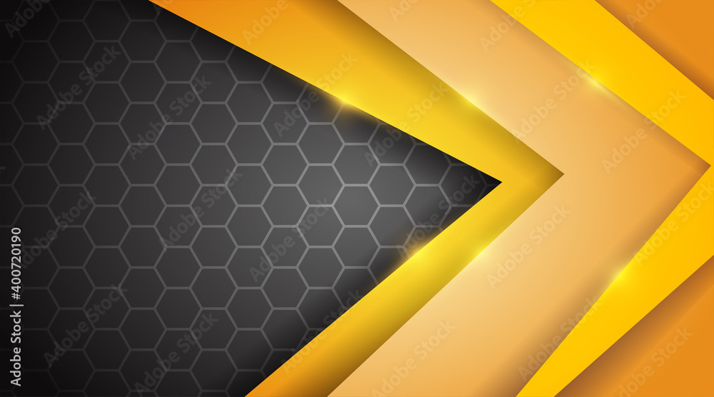 Wall mural abstract vector. yellow geometric background overlapping black hexagon layer