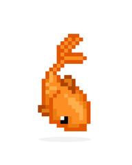 8 bit Pixel goldfish image. Animal in Vector illustration of cross stitch pattern.