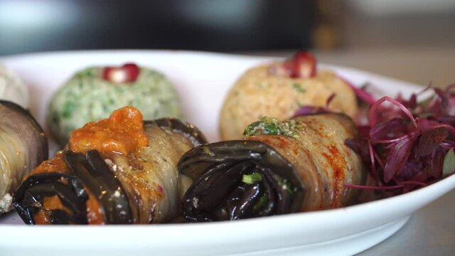 Georgian snacks served at a banquet table