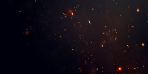 Sparks fly up Glowing particles on a black background and with flames © HNKz