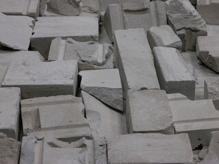 Broken concrete blocks. Concept - stone ruins.