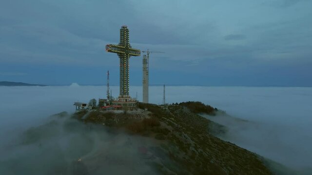 The Millennium Cross, one of the tallest crosses in the world, located in Skopje, Macedonia, Vodno mountain.