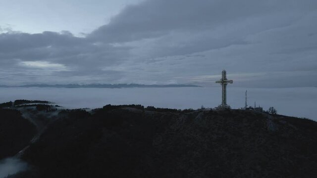 The Millennium Cross, one of the tallest crosses in the world, located in Skopje, Macedonia, Vodno mountain.