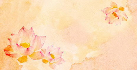 Spring background fresh flower on orange watercolor background.
