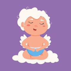 Valentine Cupid love playfully angel. Cute boy and girl cupid. Flying angel love meditation. Lover yoga cupid.