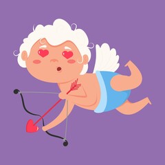 Valentine Cupid love playfully angel. Cute boy or girl cupid. Flying angel love shoots bow.