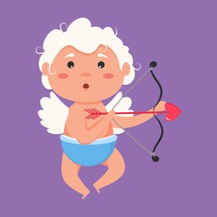 Valentine Cupid love playfully angel. Cute boy or girl cupid. Flying angel love shoots bow.