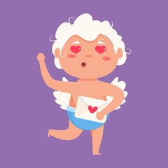 Valentine Cupid love playfully angel. Cute boy or girl cupid. Flying angel love envelope invitation.